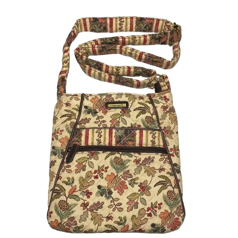 Longaberger Crossbody Bag Hipster Boho Purse Autumn Path Leaves Berries Pinecone